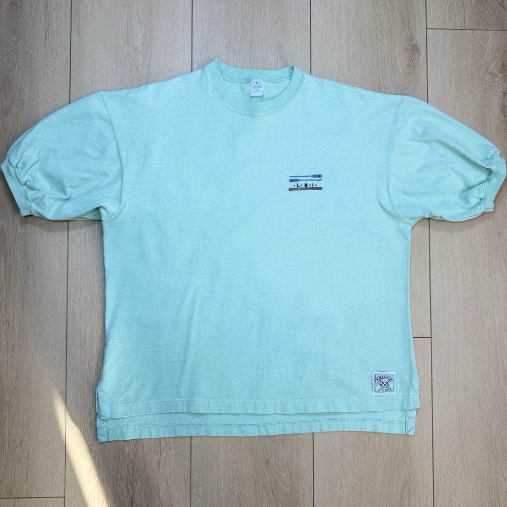 VTG Y2K Women's Large Breezin' Up LBI Mint Green‎ Pocket Logo T-Shirt USA Made
